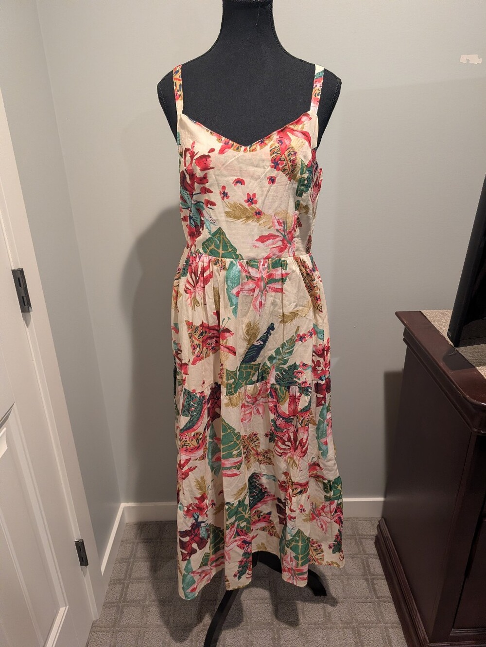 Mexx Floral Tropical Maxi Dress - Cream with Pink & Green